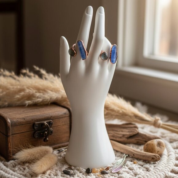 🆕️Boho Chic Labradorite & Kyanite Adjustable Ring | Handmade Statement - Picture 9 of 16